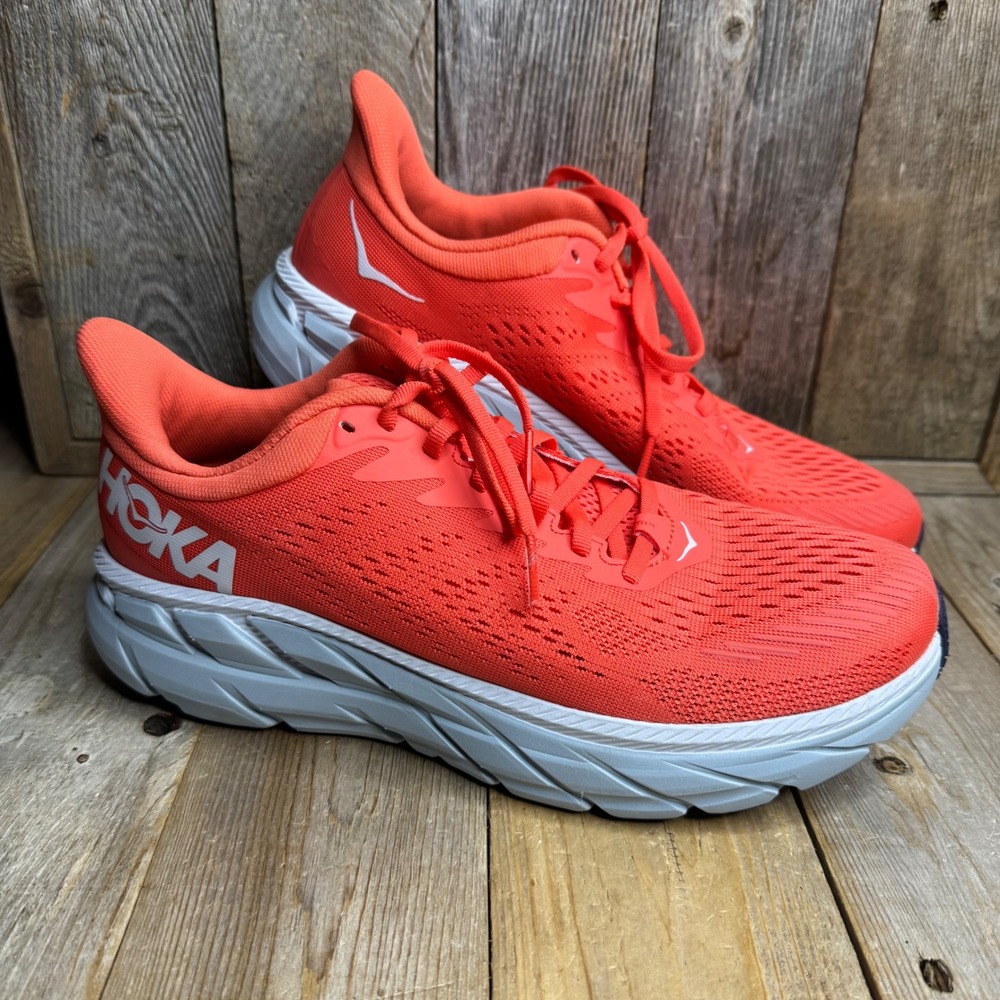 Hoka One One Clifton 7 Womens 9 Hot Coral White Running Shoes 1110509 HCWH